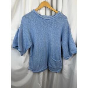 Avalin 3/4 Sleeve Sweater Blue 100% Cotton Coastal One Size Made in USA Pocket